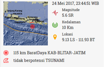 Info Gempa 24 Mei 2017 di Blitar