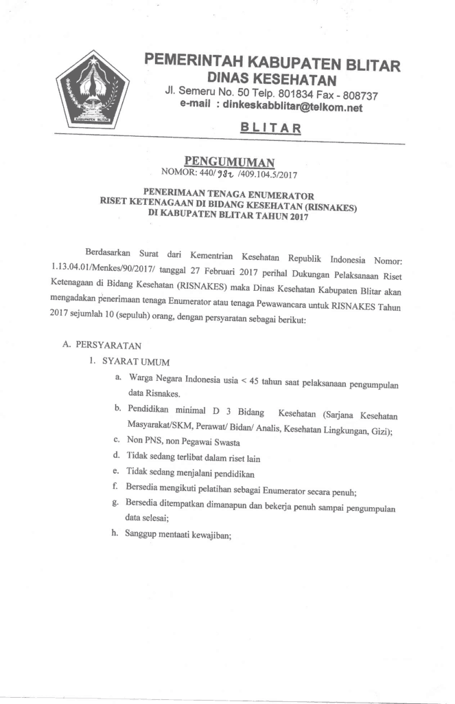 Rekruitment Tenaga Enumerator RISNAKES di Kabupaten Blitar 1