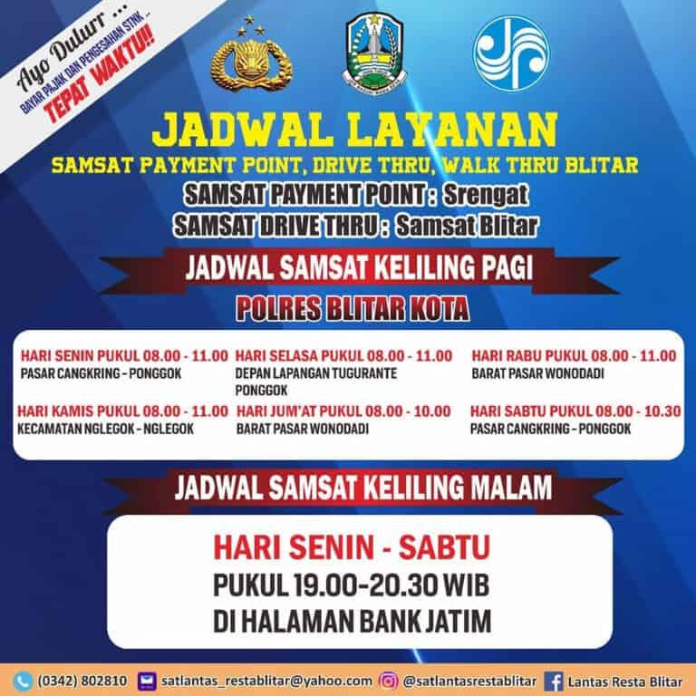 Jadwal Layanan SAMSAT Kab/Kota Blitar
