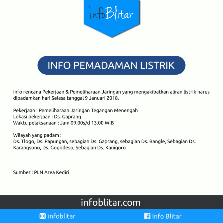 pemadaman listrik 9 januari 2018
