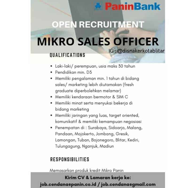 Lowongan Kerja Mikro Sales Officer Panin Bank Info Blitar