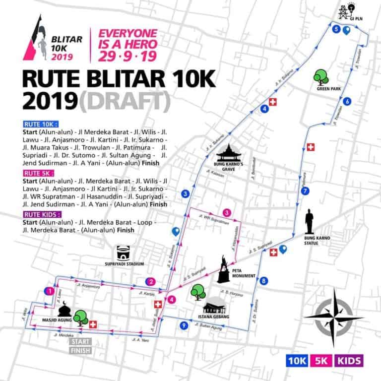 Rute lari Blitar 10K tahun 2019