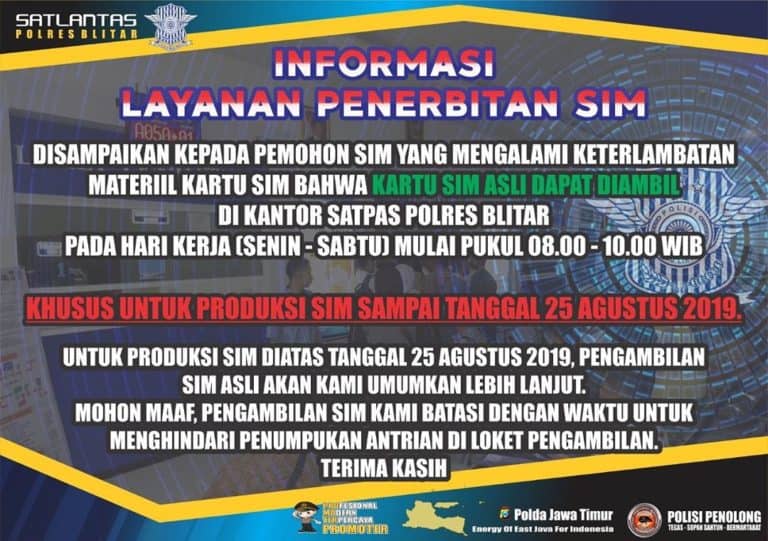 Pengumuman terkait pengambilan SIM dari Satlantas Polres Blitar
