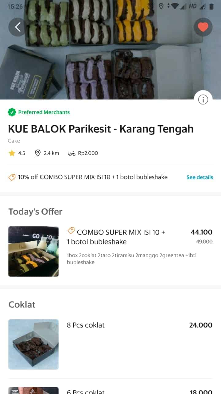 Pemesanan Kue Balok Parikesit lewat Grab Food. Dok, istimewa InfoBlitar