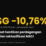 Kartu grafis Info Blitar berisi angka IHSG turun 10,76 persen pada penutupan sesi I, Jumat 16 Oktober 2026